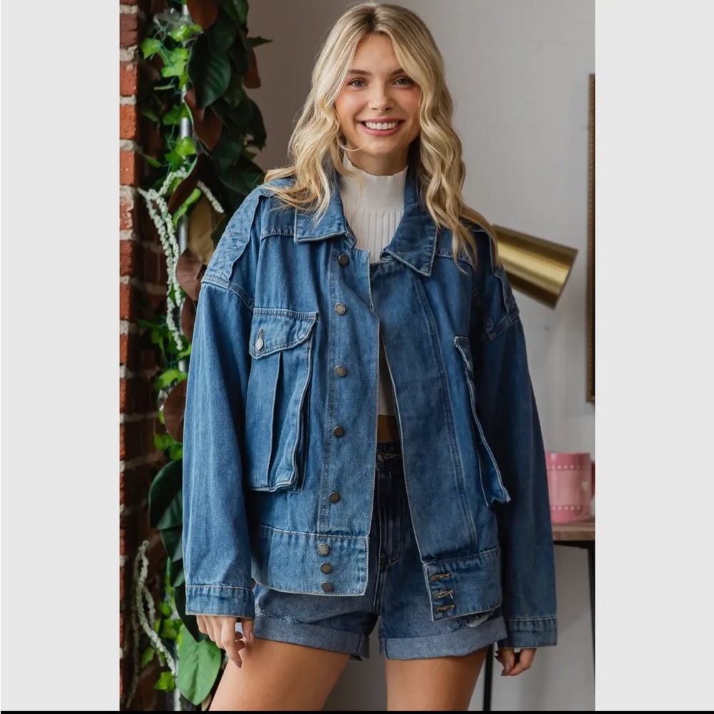 Oversized Denim Cargo Jacket